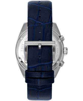 Men's Chronograph Blue Dial Blue Leather Strap Watch, 42mm