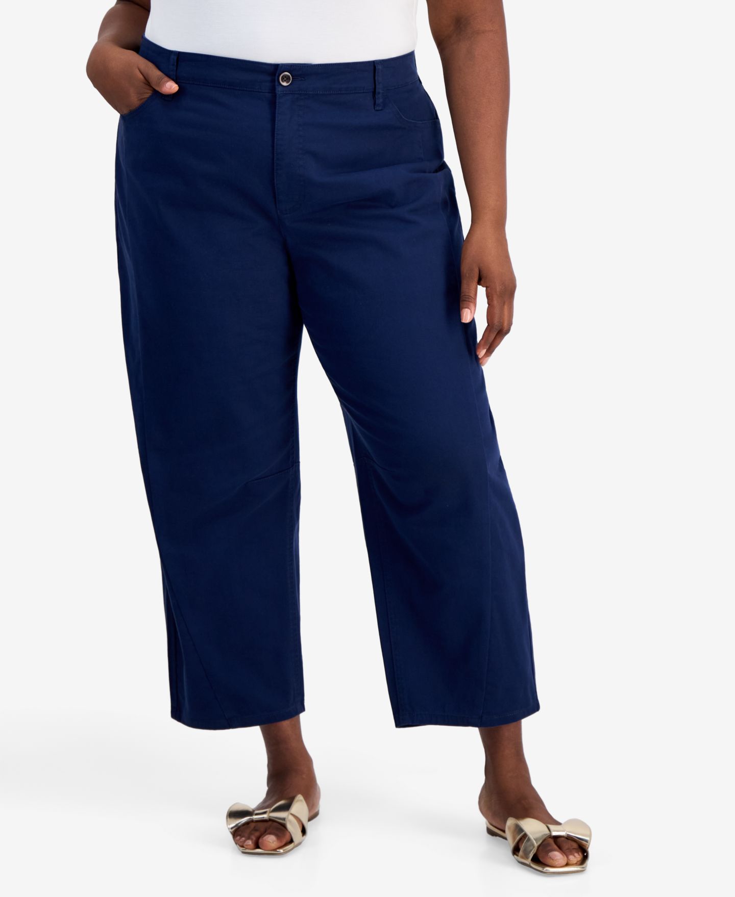 Женские брюки On 34th Trendy Plus Size High-Rise Twill Barrel-Leg, цвет: Тёмно-синий — фото 3