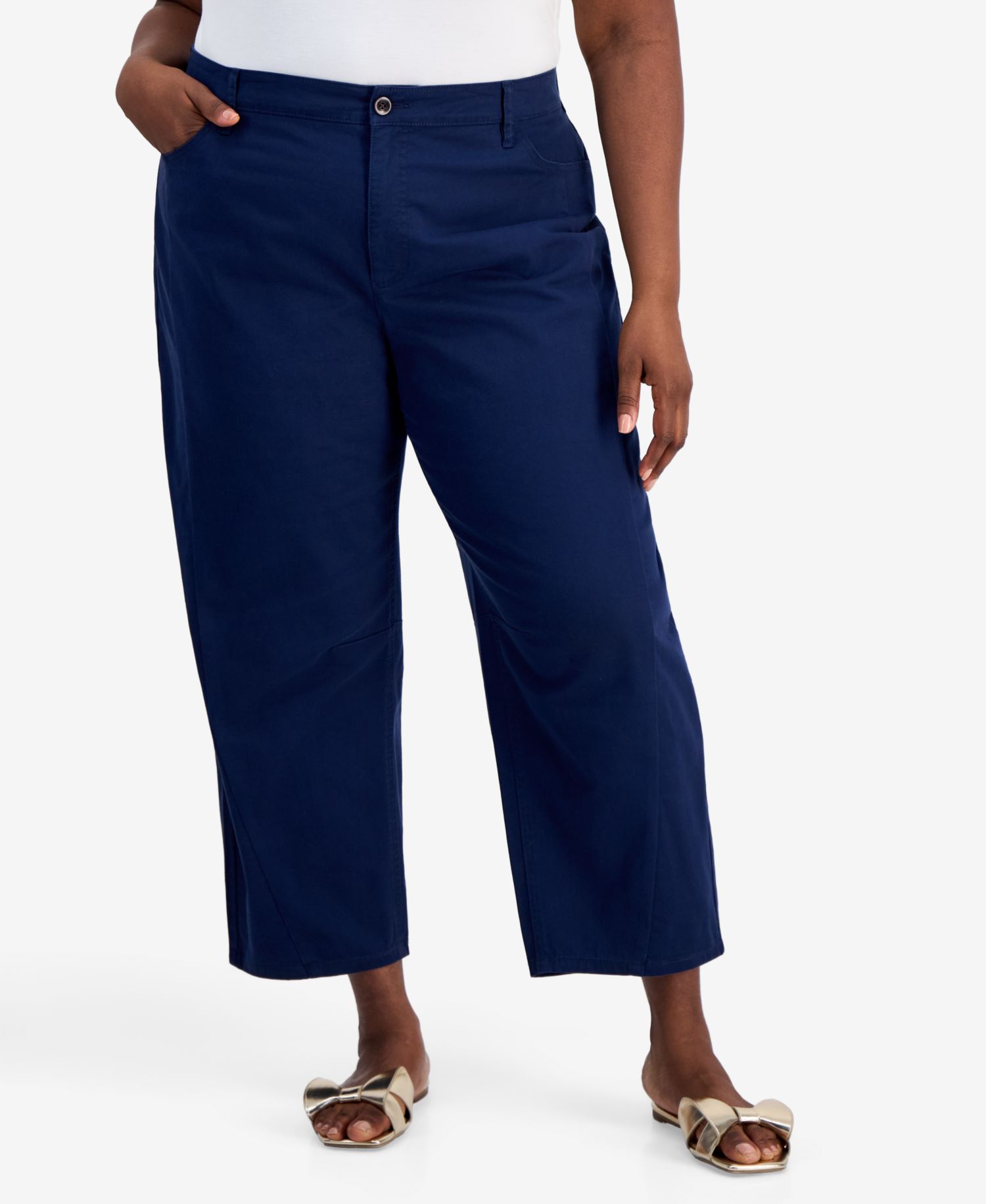 Trendy Plus Size High-Rise Twill Barrel-Leg Pants