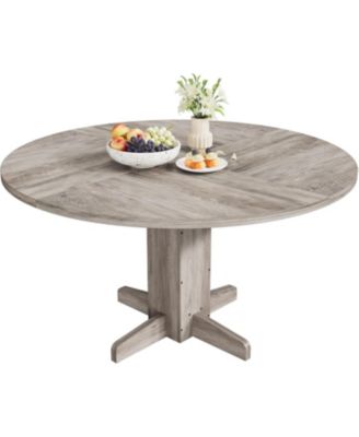 Farmhouse Dining Program 47-Inch Wood Table with a Sturdy Pedestal Base for Seating 4–6 People, Round Dining Table