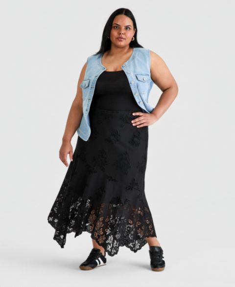 Женская юбка And Now This Trendy Plus Size Embroidered Cotton Midi, цвет: Чёрный