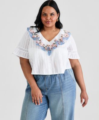 Trendy Plus Size Cotton Ruffled V-Neck Top