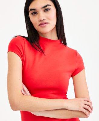 Women's Cap-Sleeve Mock-Neck Midi Dress