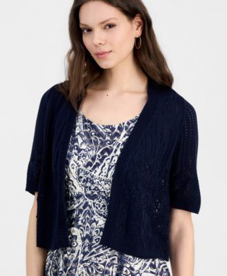 Women's Printed Dress & Pointelle Shrug Set