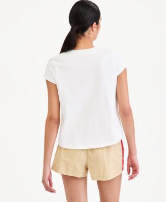 Women's High-Low Cotton Cap-Sleeve Top
