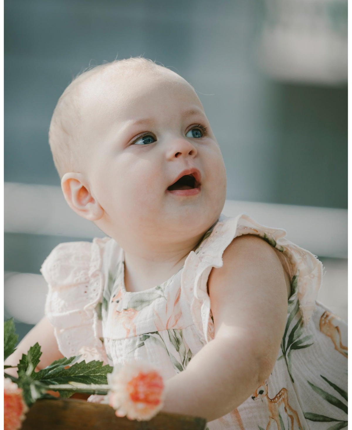 Deux par Baby Girls Muslin Dress and Bloomer Set Peach Deer Print