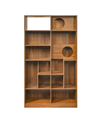 AOSTIRMOTOR  Modern 2-in-1 Bookshelf Cat House: Litter Box Enclosure & Climbing Tree with Storage