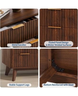 54" Wide 9 Drawer Dresser,Wooden Chest of Drawers with Fluted Wave Pattern, Metal Handles, Modern TV Stand with Curved Profile for Bedroom