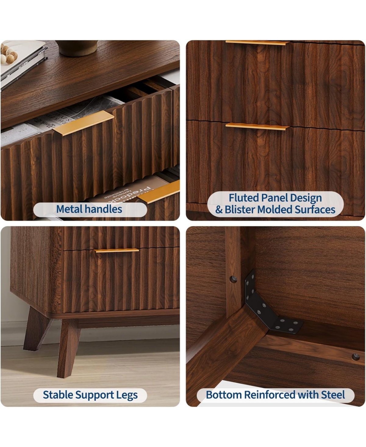 gaomon 54" Wide 9 Drawer Dresser,Wooden Chest of Drawers with Fluted Wave Pattern, Metal Handles, Modern Tv Stand with Curved Profile for Bedroom