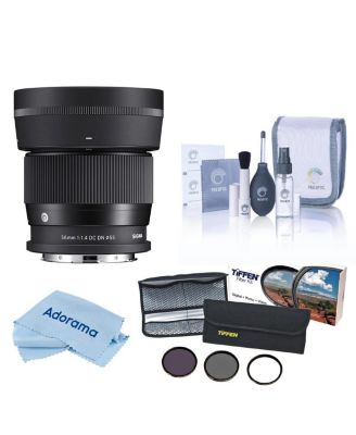 56mm f/1.4 DC DN Contemporary Lens for L Mount, Bundle with 55mm Essential Filter Kit, Cleaning Kit and Cleaning Cloth