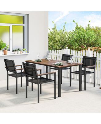 Outdoor Dining Set for 4, Acacia Wood Table and Stackable Chairs
