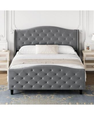 2 Piece Queen Upholstered Tufted Platform Bed with Arched Luxury Design