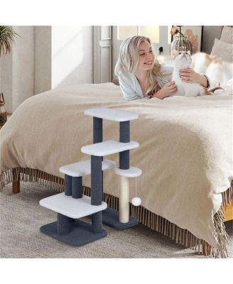 2-in-1 Pet Steps & Activity Center for Elderly Cats and Small Dogs, 4-Level Stairs with Scratching Post