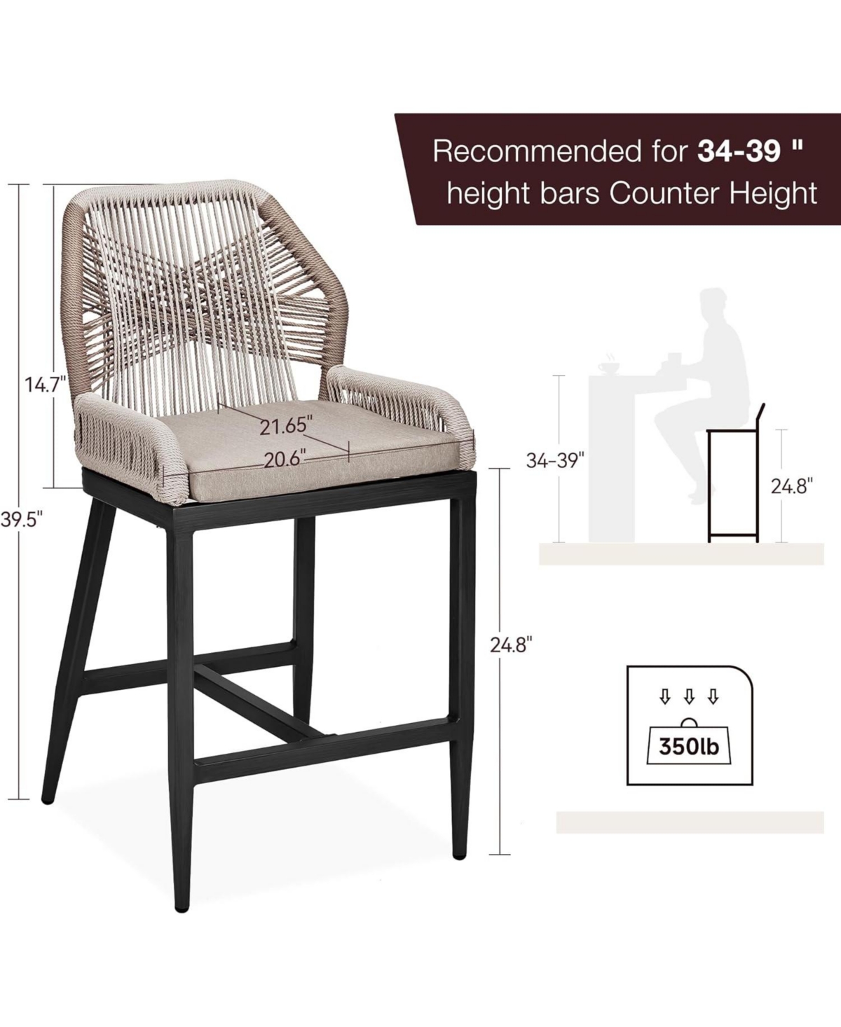 gaomon Outdoor Bar Stools Leaf Bohemia Wicker Rattan High Top Patio Chairs Back & Footrest