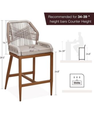 Outdoor Bar Stools Leaf Bohemia Wicker Rattan High Top Patio Chairs Back & Footrest