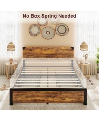 Size Solid Wood Platform Bed Frame with Storage Drawers & No Box Spring Needed