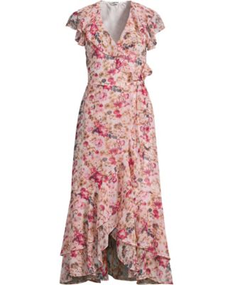 Women's Chiffon Flutter Sleeve V-Neck Wrap Maxi Dress