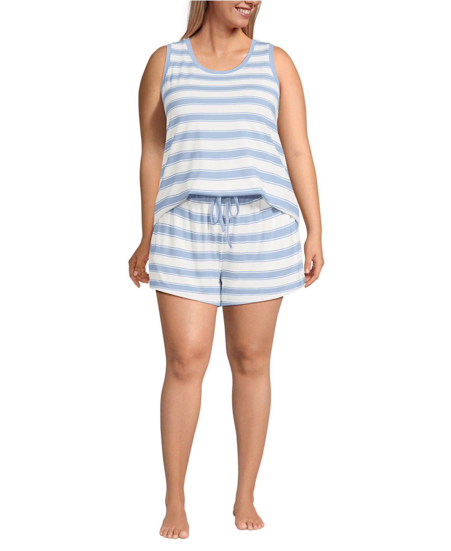 Plus Size Cooling 3 Piece Pajama Set - Robe Tank and Shorts