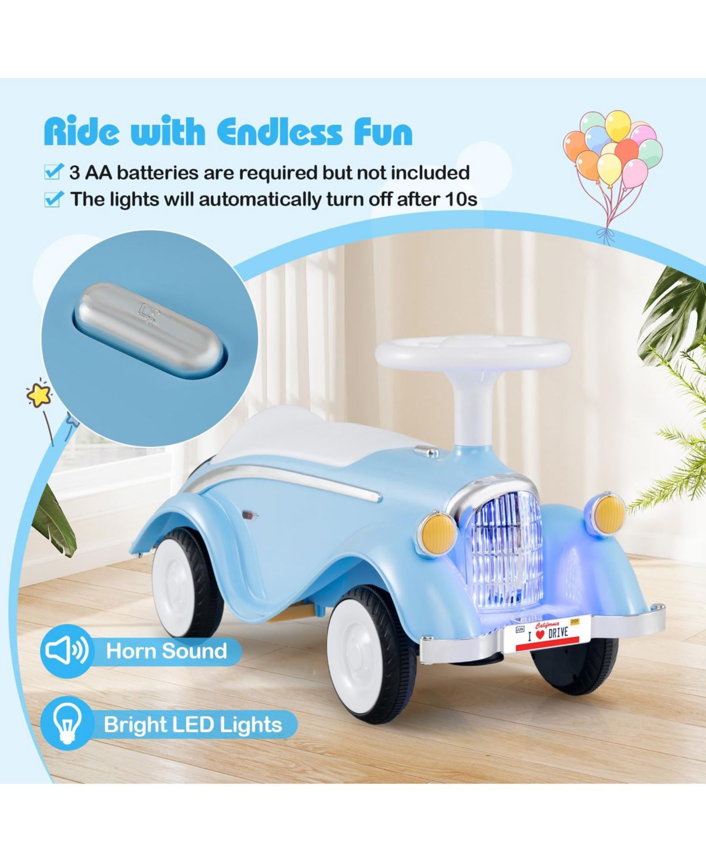 Детская игрушка Mecale Classic Sliding Car with LED Lights and Foot-to-Floor Motion, Ages 1+, цвет: Синий — фото 4