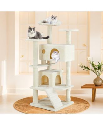 54in Beige Multi-Functional Cat Tree: Climbing Frame, Lounge, Detachable Toy
