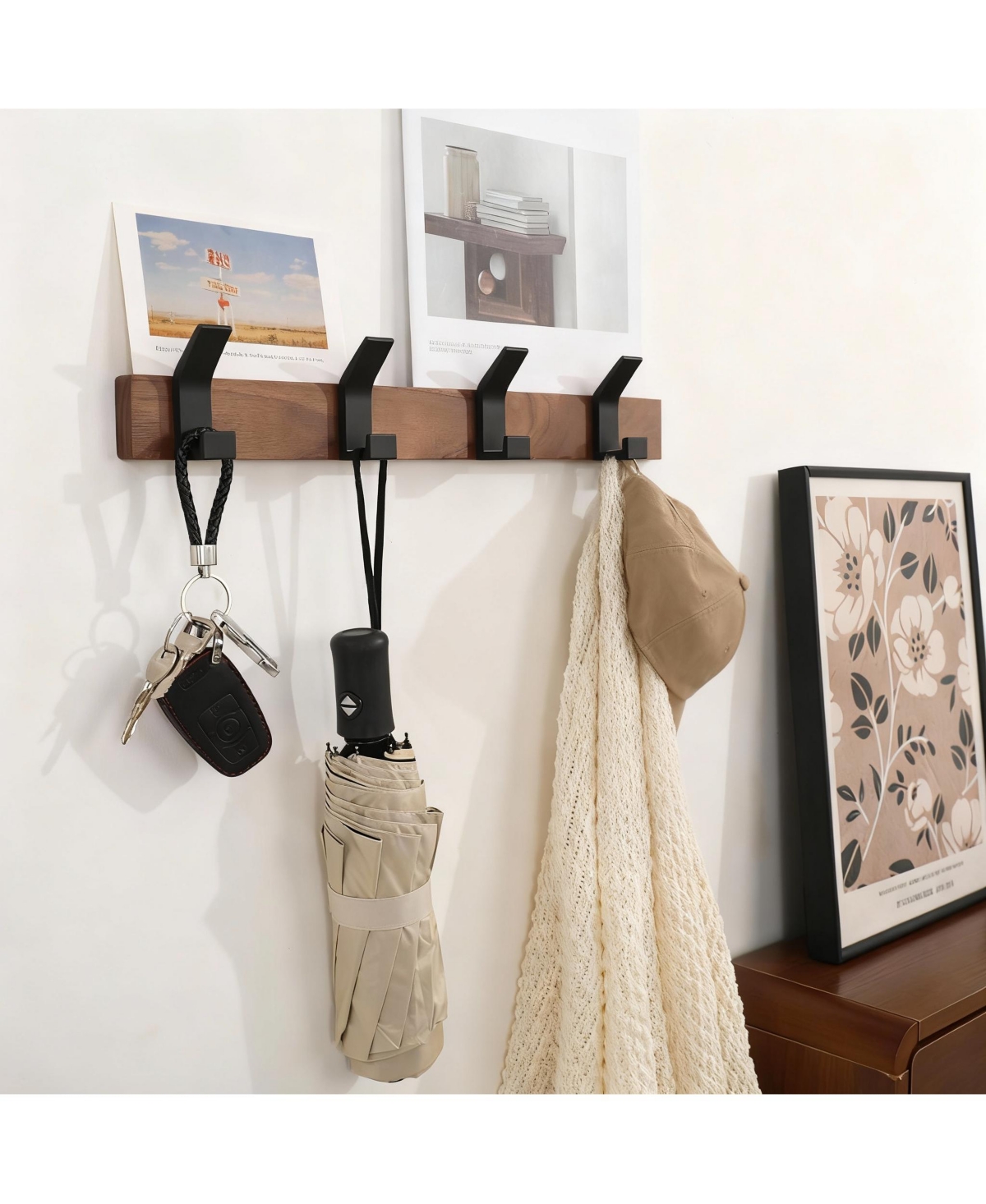 Yigii Walnut Wood & Aluminum Coat Rack,Rustproof, Easy Install