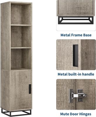 70" Tall Narrow Bathroom Cabinet with Open Storage, Door & Adjustable Shelf, Freestanding for Laundry, Kitchen or Living Room