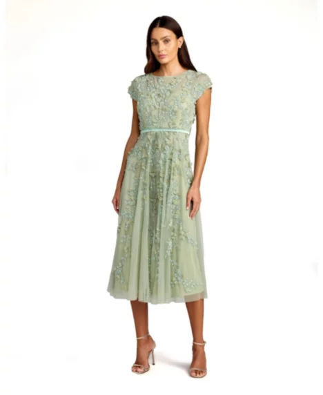 Petite Floral Embellished Cap Sleeve Midi Dress - Sage