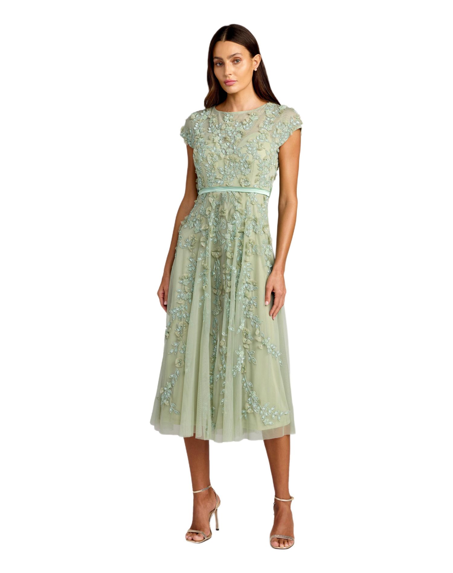 Petite Floral Embellished Cap Sleeve Midi Dress