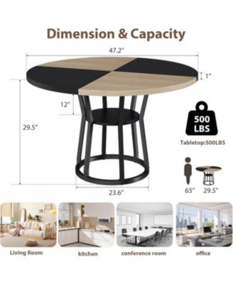 47 in" Round Dining Table for 4, Farmhouse Dining Room Circle Dinner Table,Space Saving Wood Kitchen & Dining Room Furniture