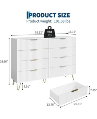 Fluted 8-Drawer Dresser for Bedroom, 55" Wide Modern Minimalist Chest of Wooden Drawers,Wide Clothes Storage Organizer