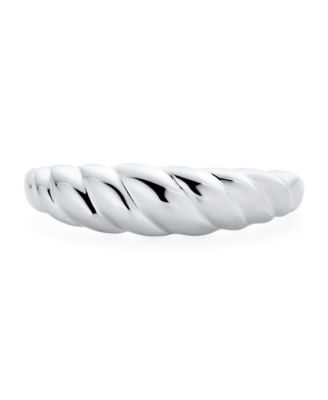 Twisted Rope Dome Croissant Ring Thin Band .925 Sterling Silver