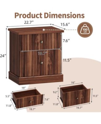 Fluted Nightstand with 2 Drawers, Mid Century Modern Bedside Table for Living Room