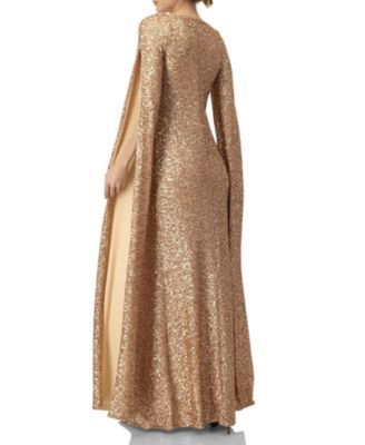 Women's Long Sleeve V-Neck Sequin Evening Dress with Slit