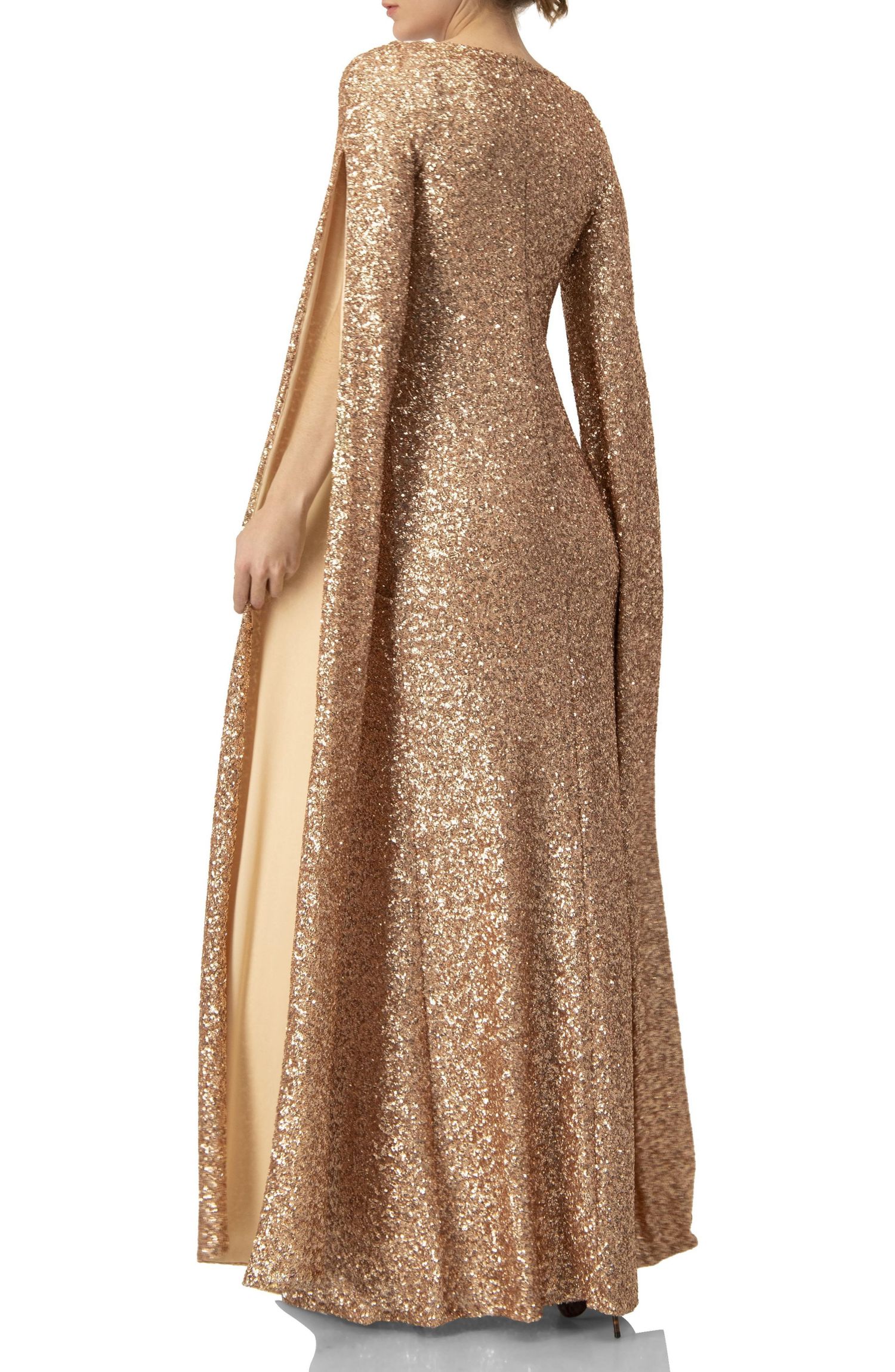 Women's Long Sleeve V-Neck Sequin Evening Dress with Slit