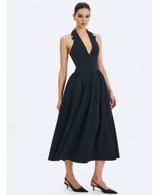 Women's Delaney Black Lapel Halter Midi A-Line Dress