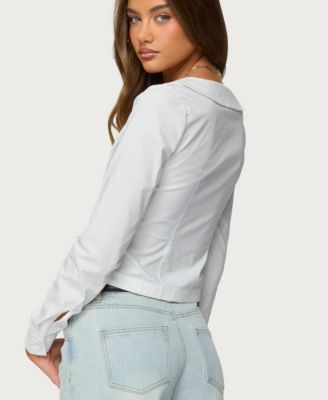 Women's Scoop Neck Tailored Button Up Shirt