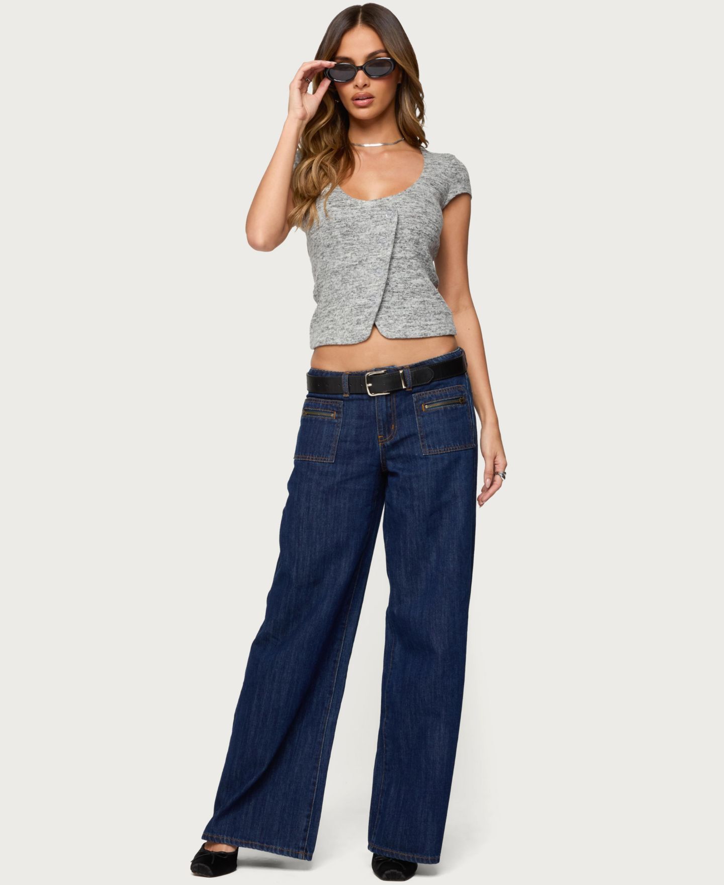 Женские джинсы Edikted Jimena Low Rise Wide Leg, цвет: Синий — фото 5