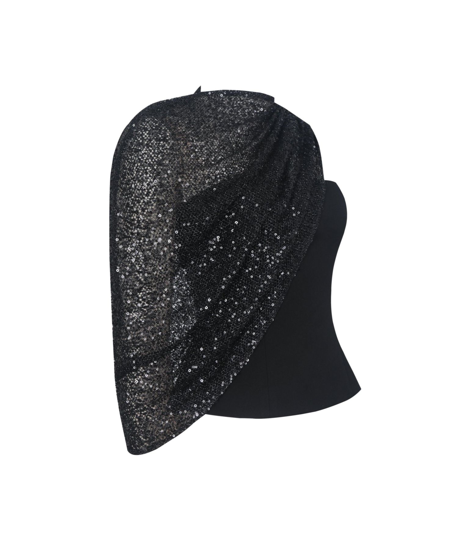 Women's Quinette Black Peplum Top with Beaded Asymmetrical Cape