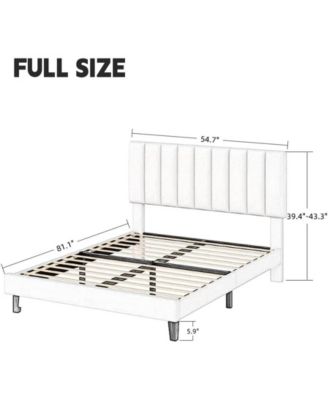 Full Size Bed Frame with Adjustable Height Headboard, Upholstered Platform Bed Frame with Vertical Channel Tufted Design