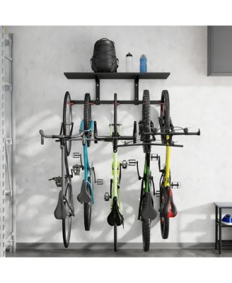 Adjustable Wall Bike Rack, Holds 5 Bikes, 110 lb Shelf, Rubber Coated Hooks, Easy Install