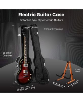 Electric Guitar Wooden Case for LP Les Paul Type w/ Folding Guitar Stand