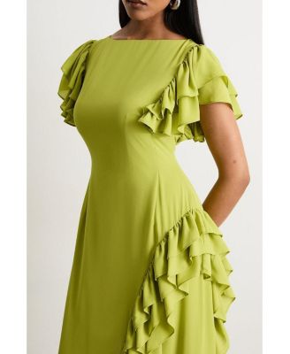 Women's Side Split Ruffle Detail Maxi Dress