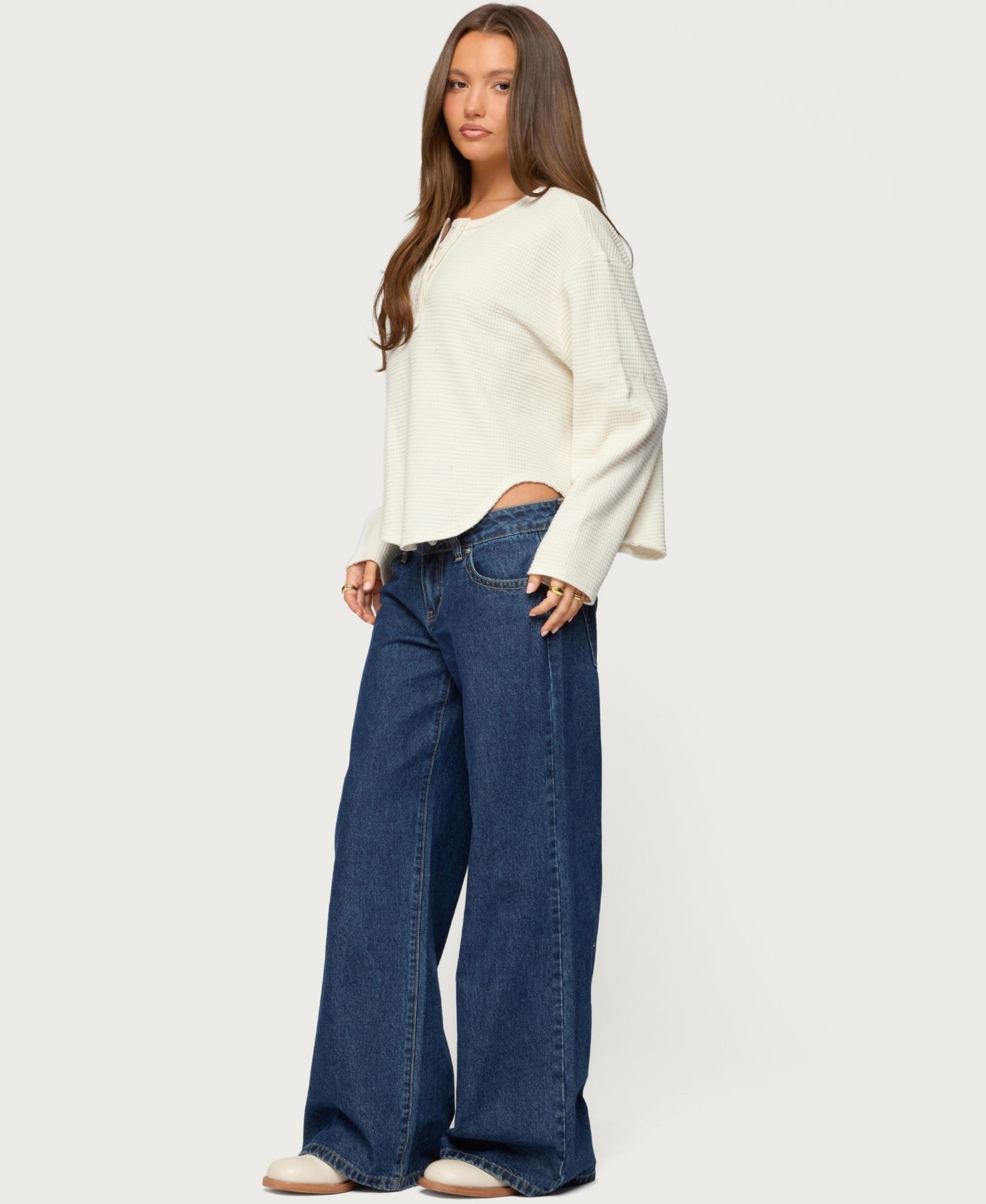 Women's Alisia Oversized Waffle Henley Top