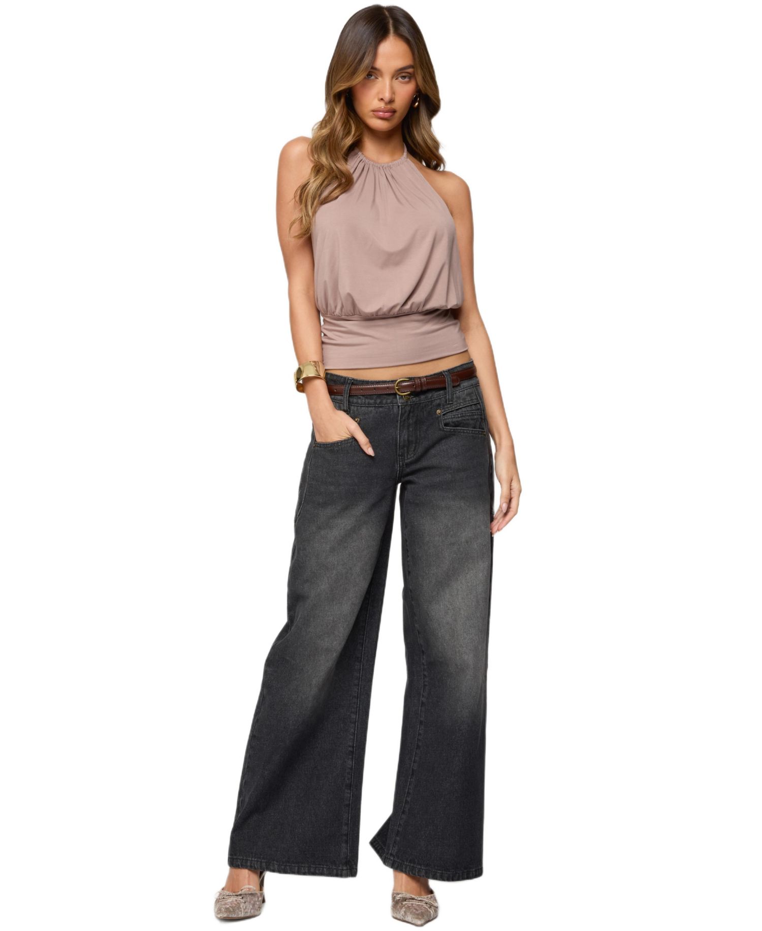 Women's Charlize Stitched Washed Low Rise Baggy Jeans