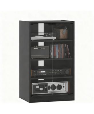 4-Tier Media Cabinet with Tempered Glass Doors and Cable Management