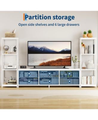 88.9" TV Stand for 75 Inch TV, Entertainment Center with Fabric Drawers & 4-Tier Open Shelves, Modern Media Console