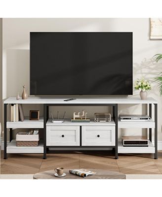 Industrial Media Console,Rustic Entertainment Center,Metal Frame TV Stand with Storage DrawerFarmhouse Modern TV Cabinet