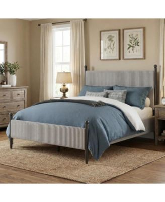 Queen Upholstered Bed Frame with Velvet Headboard, Corduroy Platform, Easy Assembly