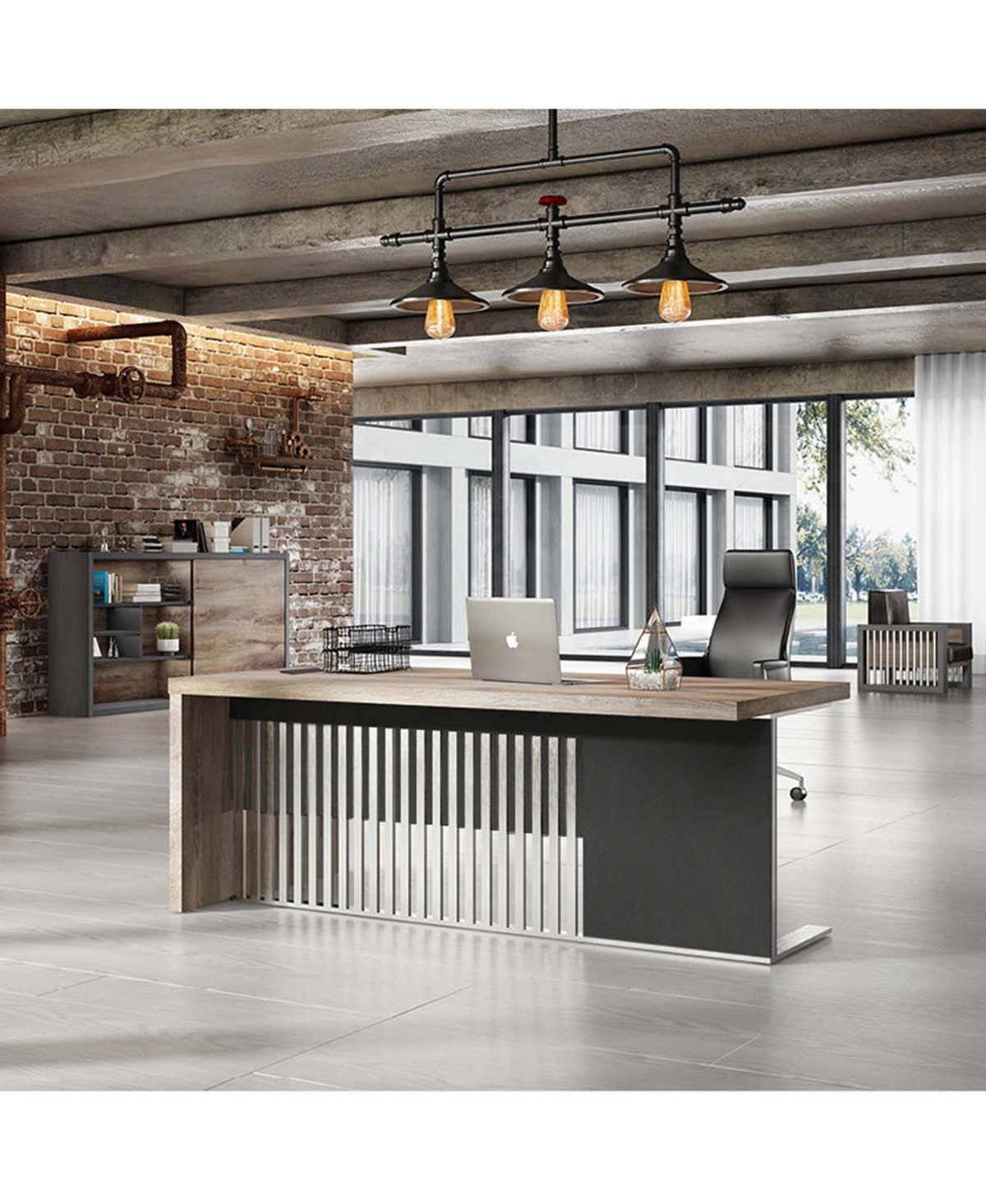 Logicfox Executive Office Desk with Stainless Steels Sturdy Frame 1.97IN Thick Desktop