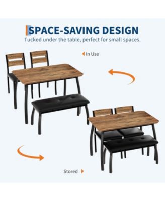 Dining Table Set for 4,Wooden Kitchen Table with Upholstered Bench & 2 Cushion Chairs, Space-Saving Dinette Set for Studio,Kitchen,Dining Room
